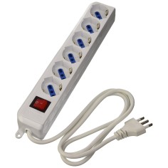 Multipresa bivalente a sei Posizioni con Riduzione Schuko 16A colore bianco cavo 1,5mt
