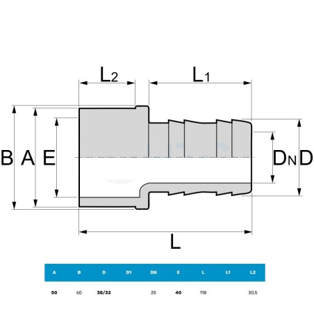 PVC Portagomma ad incollaggio - Ø 50